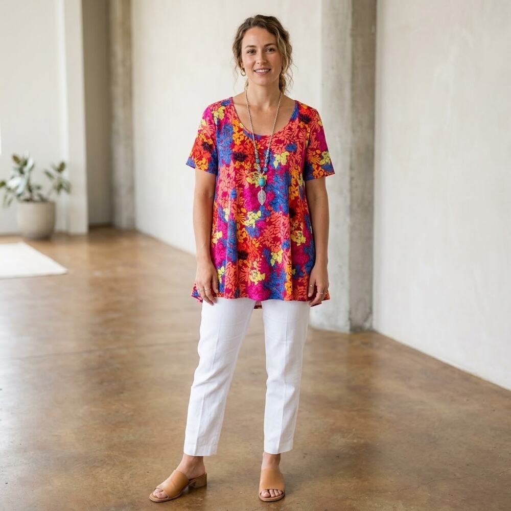LuLaRoe Perfect T XL Red Multicolor Floral Relaxed Swing Tunic Top NWT